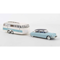 181760 Citroen DS 19 1959 Hellblau und Violet + Caravane Henon 1:18
