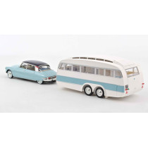 181760 Citroen DS 19 1959 Hellblau und Violet + Caravane Henon 1:18